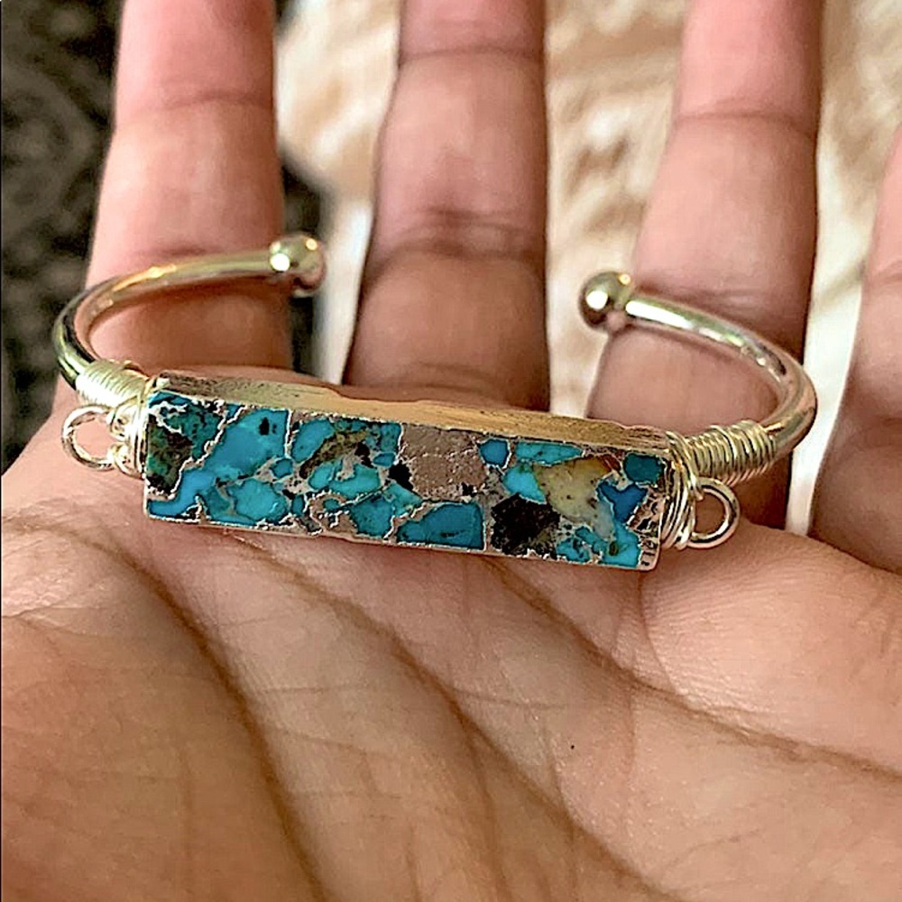 Turquoises Bar Beads Open Cuff Bangle View 2